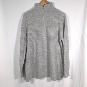 LL Bean Women's Large Gray Wool Blend Cozy Cloud Quarter-Zip Ribbed Sweater